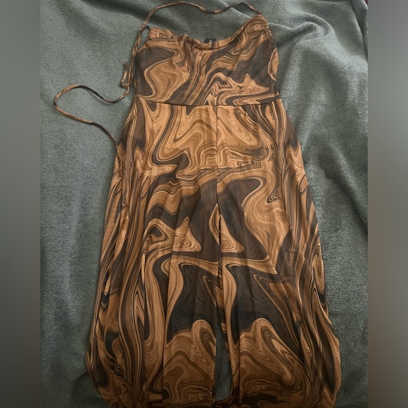 FashionNova All The Mesh brown halter jumpsuit - Picture 4 of 5